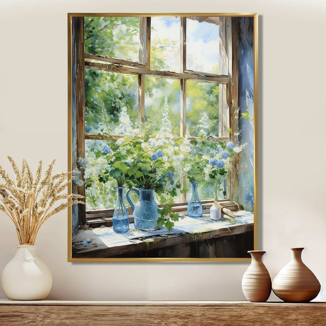 Green and blue countryside window Charm III - Farm Canvas Wall Art