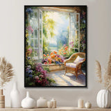 Orange and green french window view III - Floral Canvas Wall Art