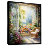 Orange and green french window view III - Floral Canvas Wall Art