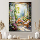 Orange and green french window view III - Floral Canvas Wall Art