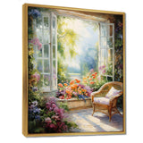 Orange and green french window view III - Floral Canvas Wall Art