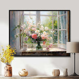 Delicate vintage flower french windows view III - Floral Canvas Wall Art