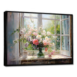 Delicate vintage flower french windows view III - Floral Canvas Wall Art