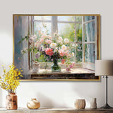 Delicate vintage flower french windows view III - Floral Canvas Wall Art