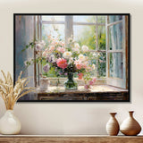 Delicate vintage flower french windows view IV - Floral Canvas Wall Art