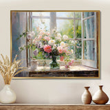 Delicate vintage flower french windows view IV - Floral Canvas Wall Art