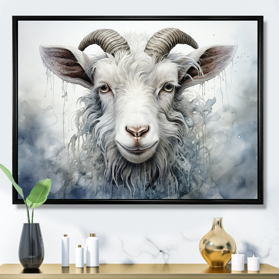 White Grazing Goat portrait - Goat Wall Art Prints