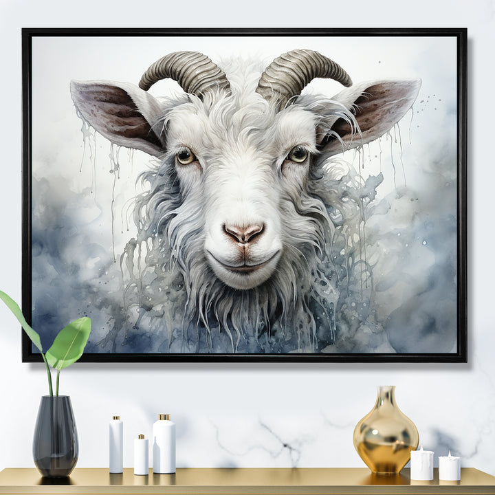 White Grazing Goat portrait - Goat Wall Art Prints