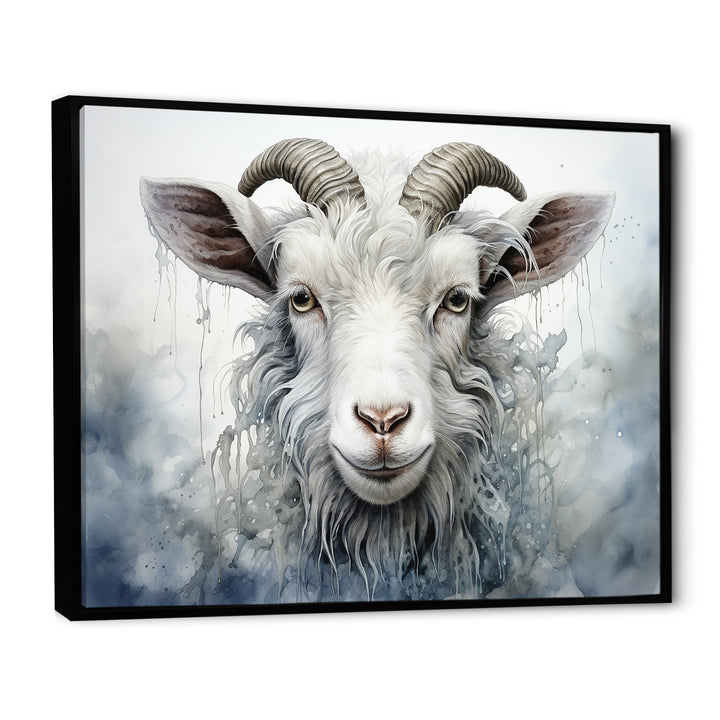 White Grazing Goat portrait - Goat Wall Art Prints