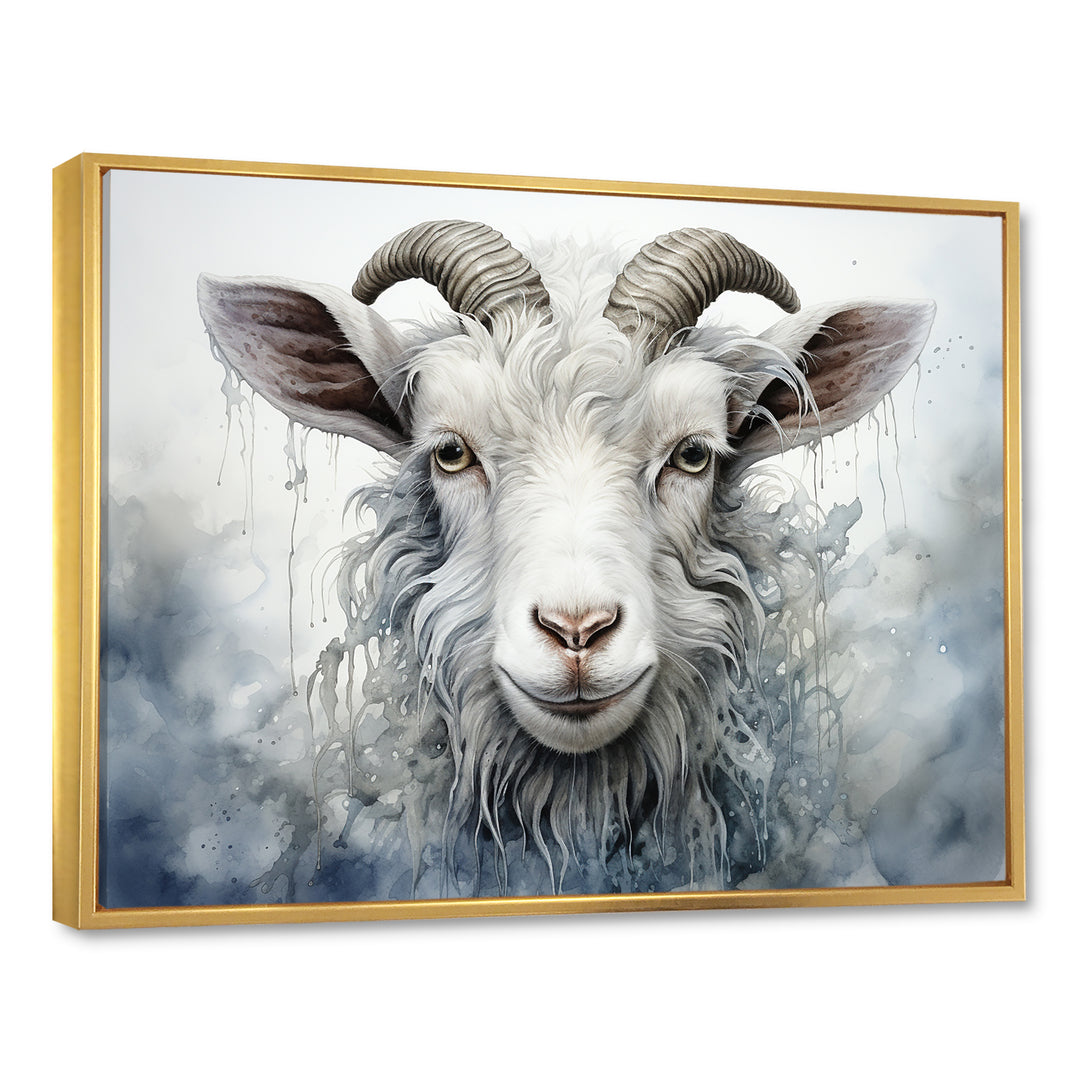 White Grazing Goat portrait - Goat Wall Art Prints
