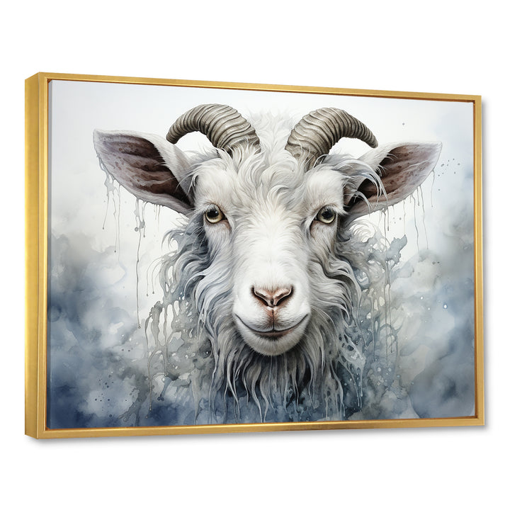 White Grazing Goat portrait - Goat Wall Art Prints