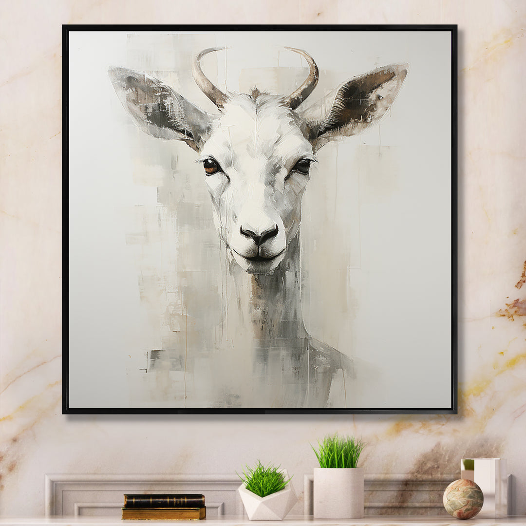 White Echoes of the Alpine goat portrait - Goat Large Canvas Wall Art