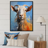 White and blue pop art goat portrait - Goat Bedroom Wall Art