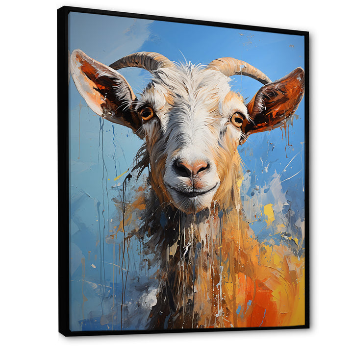 White and blue pop art goat portrait - Goat Bedroom Wall Art