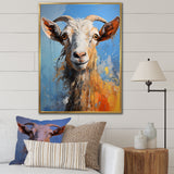 White and blue pop art goat portrait - Goat Bedroom Wall Art
