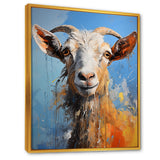 White and blue pop art goat portrait - Goat Bedroom Wall Art