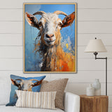 White and blue pop art goat portrait - Goat Bedroom Wall Art