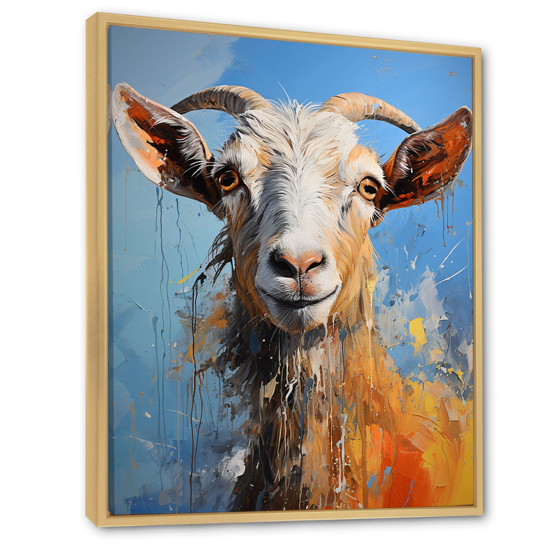 White and blue pop art goat portrait - Goat Bedroom Wall Art