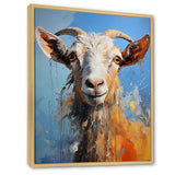 White and blue pop art goat portrait - Goat Bedroom Wall Art