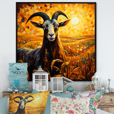 Yellow Sunset meadow goat - Goat Canvas Wall Art