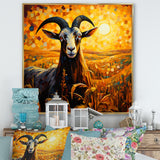 Yellow Sunset meadow goat - Goat Canvas Wall Art