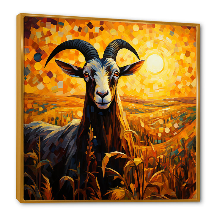Yellow Sunset meadow goat - Goat Canvas Wall Art