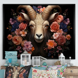 Pink and purple floral goat portrait - Goat Wall Decor