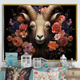 Pink and purple floral goat portrait - Goat Wall Decor