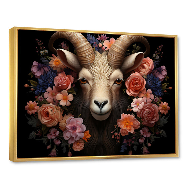 Pink and purple floral goat portrait - Goat Wall Decor