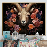 Pink and purple floral goat portrait - Goat Wall Decor