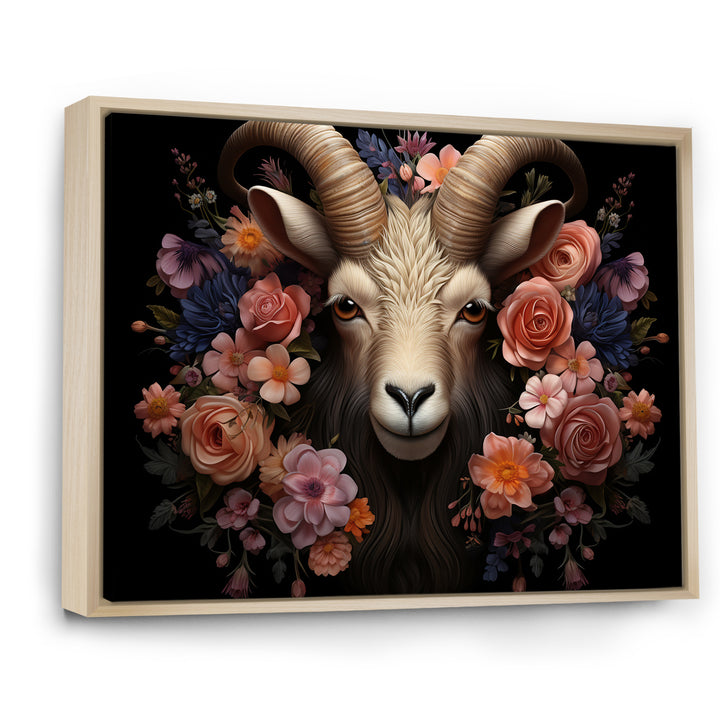 Pink and purple floral goat portrait - Goat Wall Decor