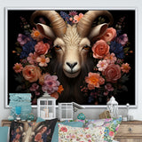 Pink and purple floral goat portrait - Goat Wall Decor
