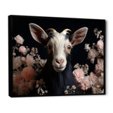 White and pink floral goat portrait - Goat Wall Art Prints