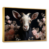 White and pink floral goat portrait - Goat Wall Art Prints