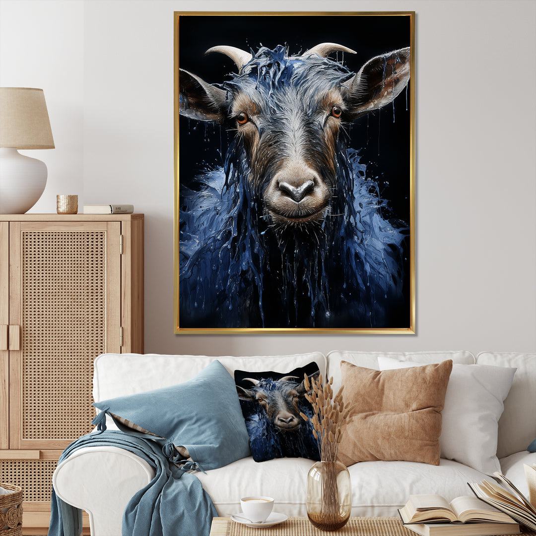 Blue celestial goat portrait - Goat Home Decor Art