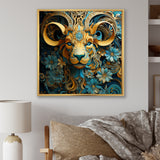 Yellow Capricorn goat blooms - Goat Bedroom Wall Art