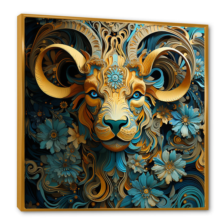 Yellow Capricorn goat blooms - Goat Bedroom Wall Art