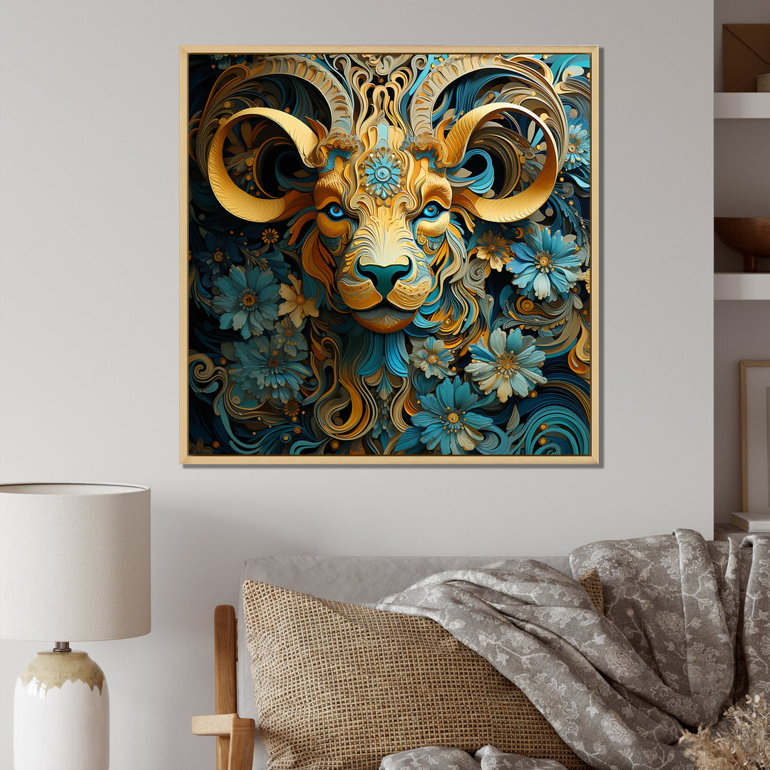 Yellow Capricorn goat blooms - Goat Bedroom Wall Art