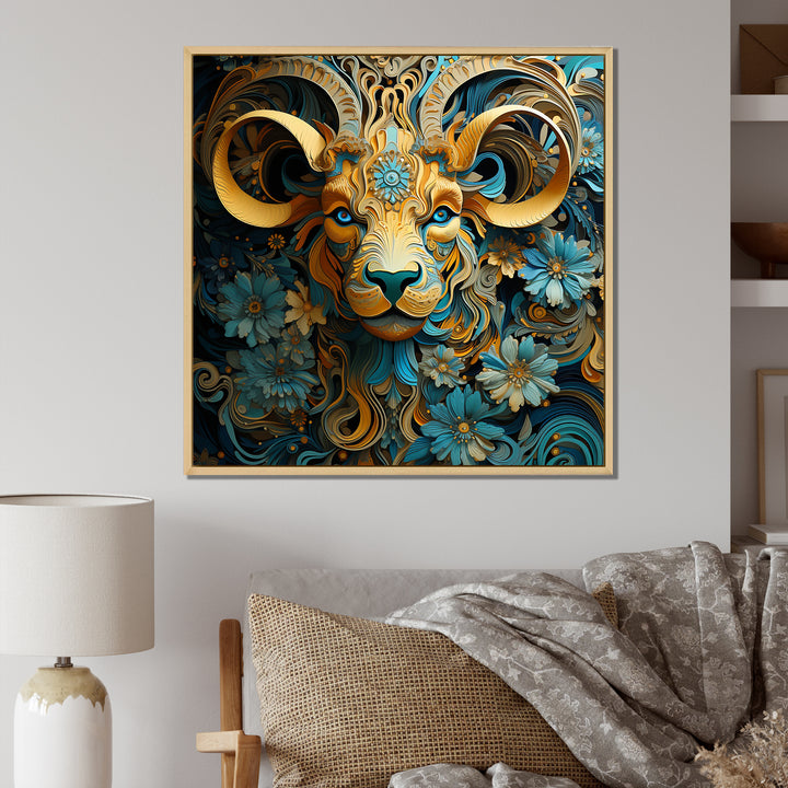Yellow Capricorn goat blooms - Goat Bedroom Wall Art