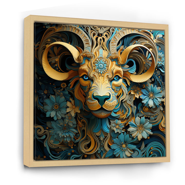 Yellow Capricorn goat blooms - Goat Bedroom Wall Art
