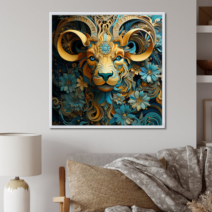 Yellow Capricorn goat blooms - Goat Bedroom Wall Art