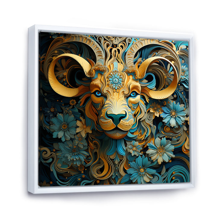 Yellow Capricorn goat blooms - Goat Bedroom Wall Art