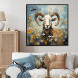 Yellow goat blooms in meadow flowers - Goat Canvas Wall Art