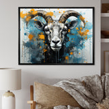 Blue Yellow goat blooms portrait - Goat Canvas Wall Art
