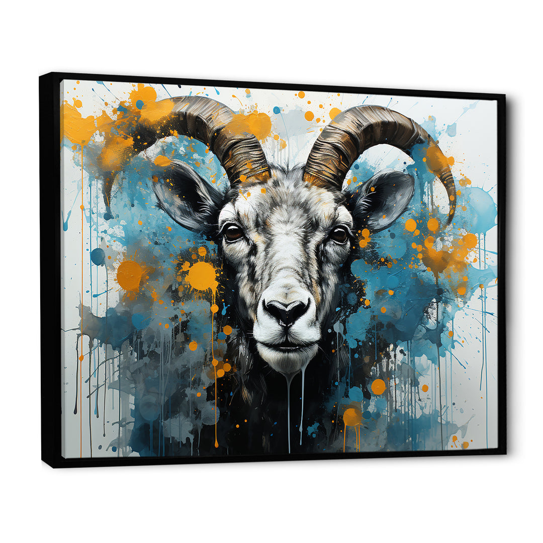 Blue Yellow goat blooms portrait - Goat Canvas Wall Art