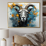 Blue Yellow goat blooms portrait - Goat Canvas Wall Art