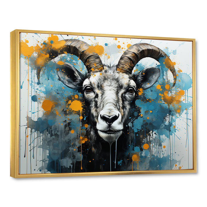 Blue Yellow goat blooms portrait - Goat Canvas Wall Art