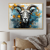 Blue Yellow goat blooms portrait - Goat Canvas Wall Art