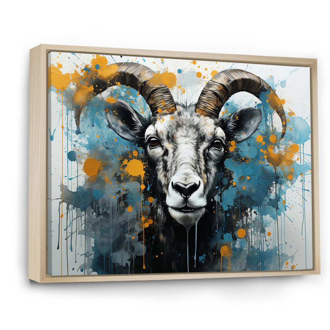 Blue Yellow goat blooms portrait - Goat Canvas Wall Art