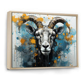 Blue Yellow goat blooms portrait - Goat Canvas Wall Art